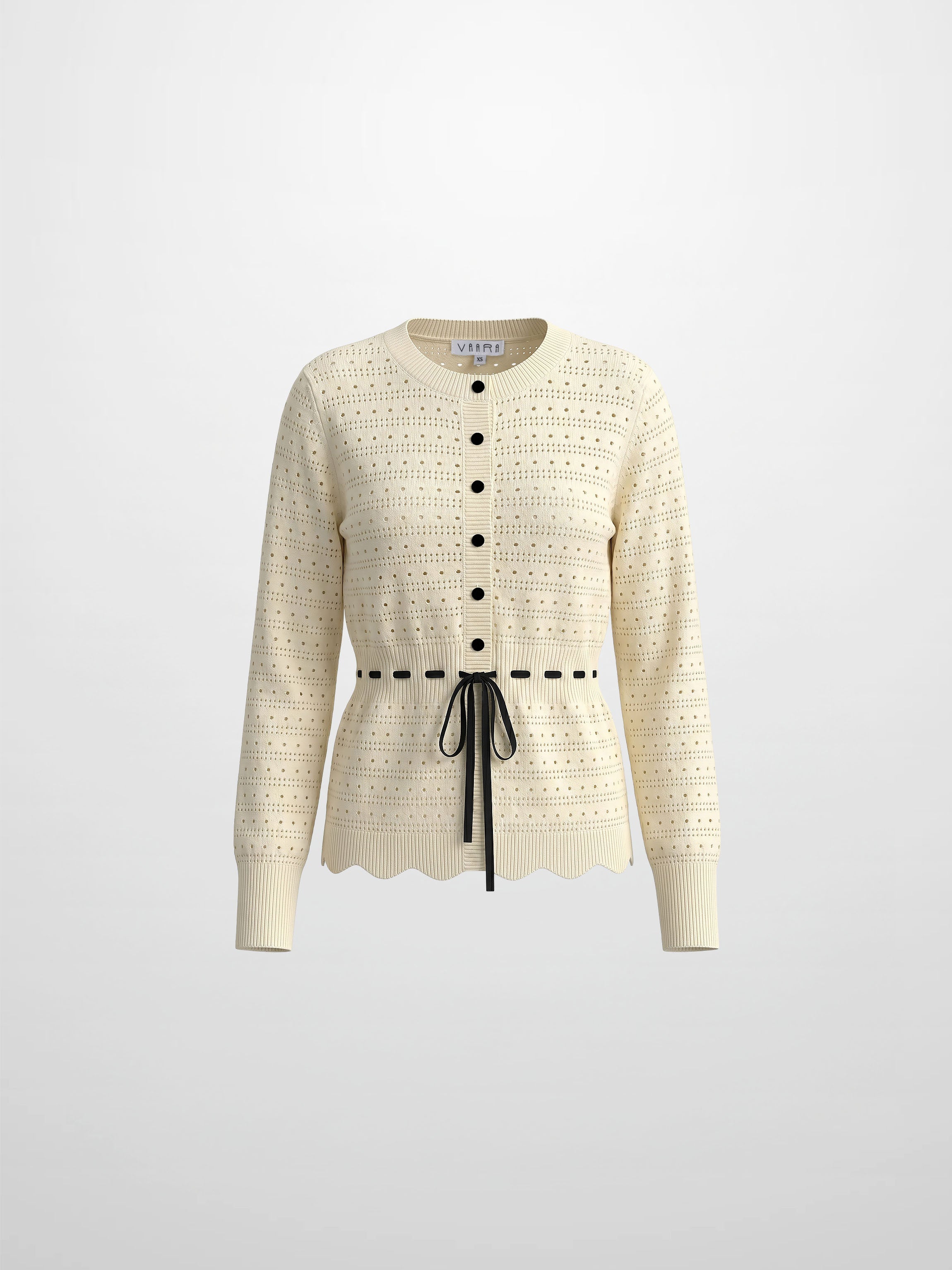 Drawstring Crochet Sweater-Cream
