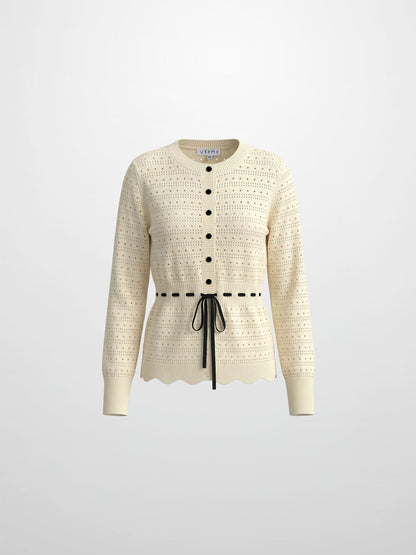 Drawstring Crochet Sweater-Cream