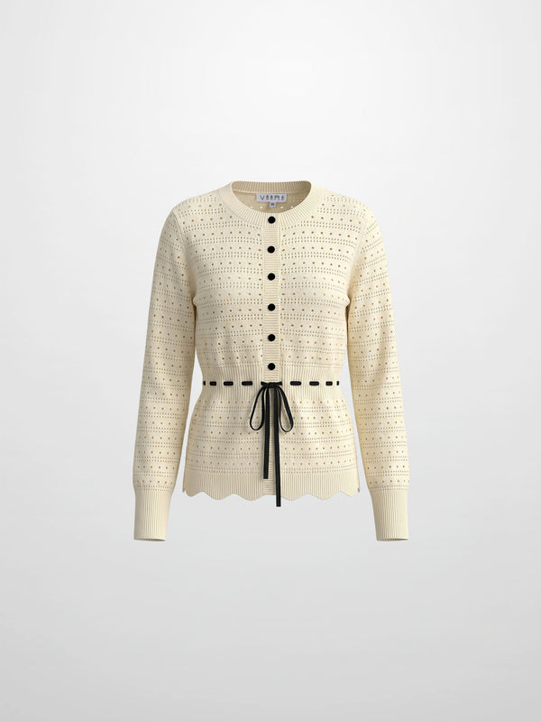 Drawstring Crochet Sweater-Cream