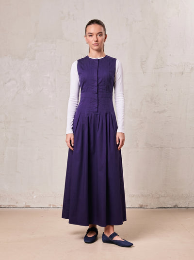 Pleated Waist Jumper-Navy