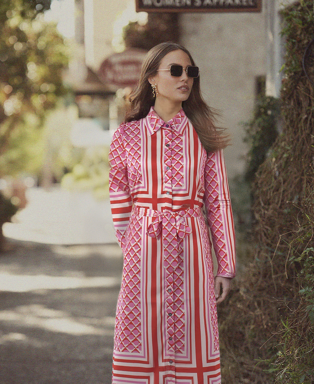 Long Shirtdress-Geo Pink