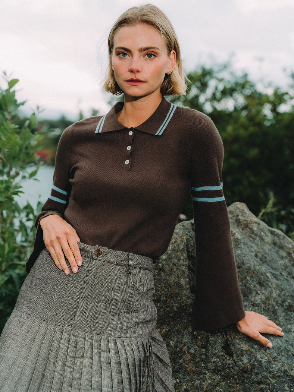 Pleat Bottom Yoke Skirt - Black/Grey