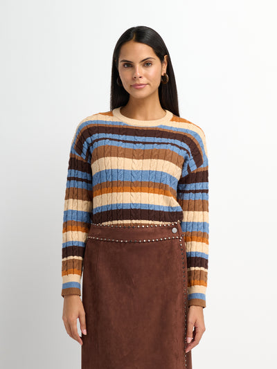 Cable Striped Sweater - Brown