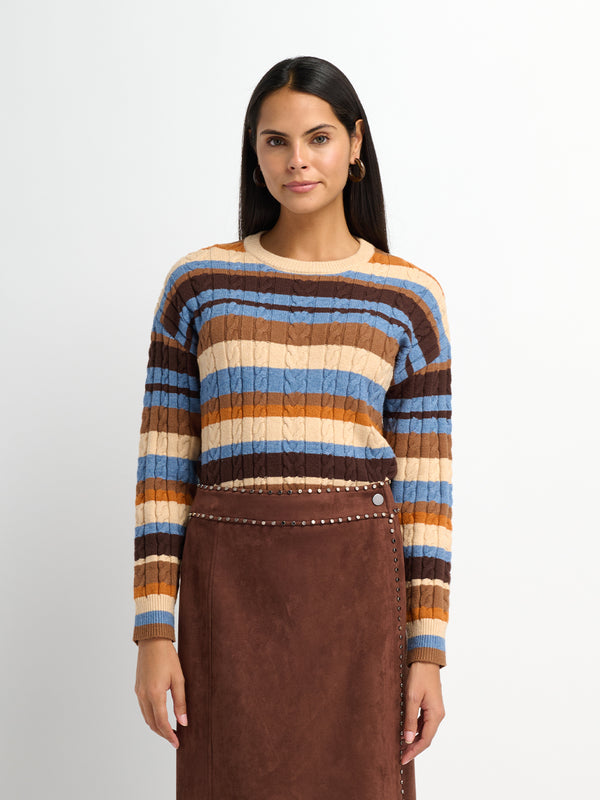 Cable Striped Sweater - Brown