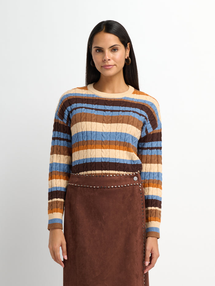 Cable Striped Sweater - Brown