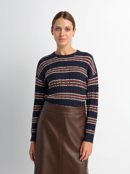 Cable Striped Sweater - Navy