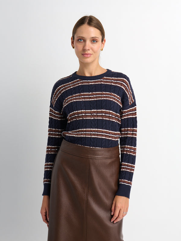 Cable Striped Sweater - Navy