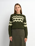 Waffle Designed Sweater - Dark Green/Light Green