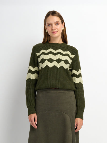 Waffle Designed Sweater - Dark Green/Light Green