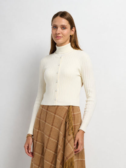 Lightweight Ribbed Cardigan 17" - Cream