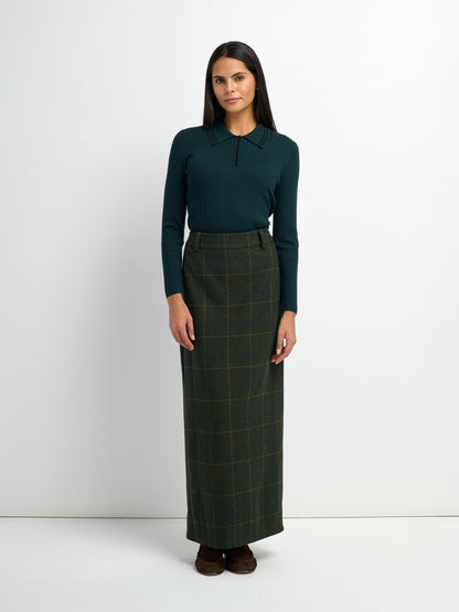 Straight Maxi Skirt - Green Plaid