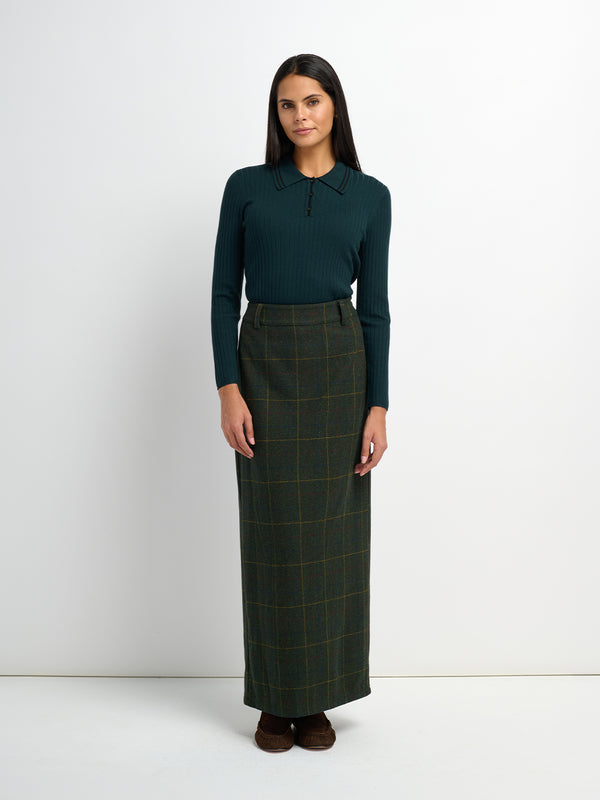Straight Maxi Skirt - Green Plaid