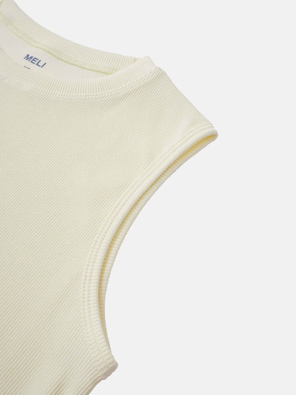 RIBBED CREW SLEEVELESS SHELL-CREAM