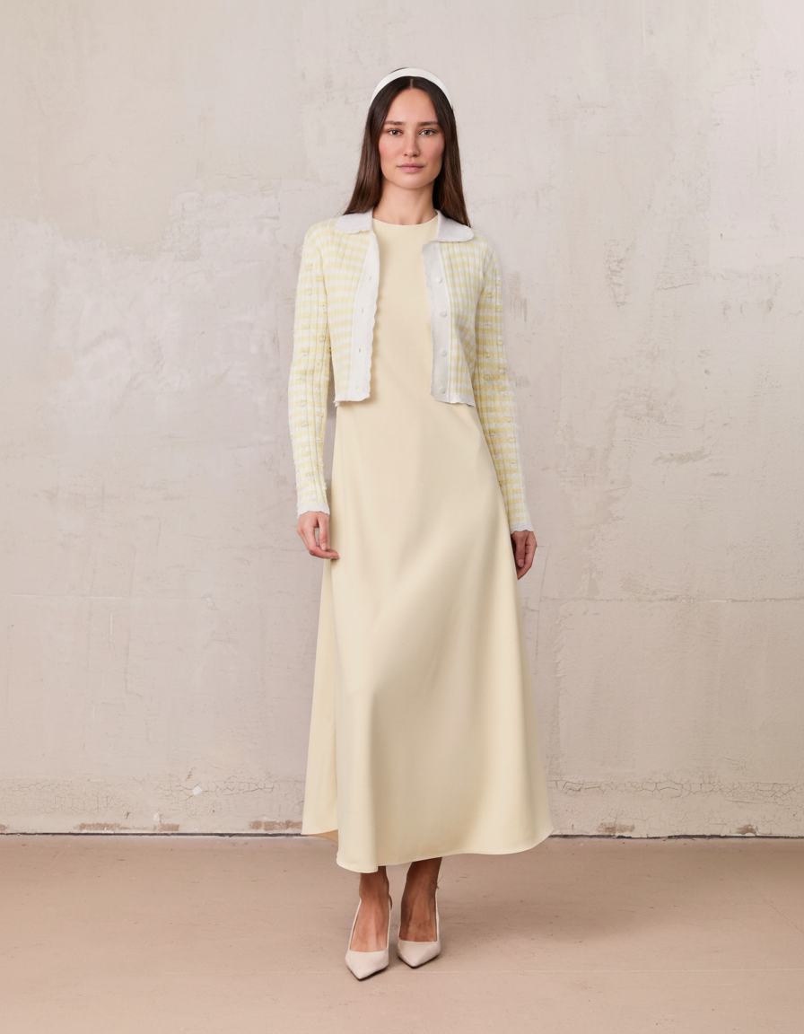 Striped Scalloped Edge Cardigan-Yellow/White