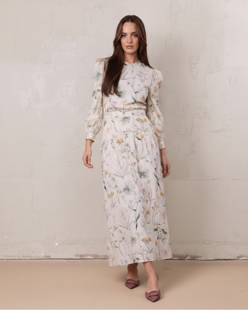 Yoke Floral Skirt-Vintage Floral