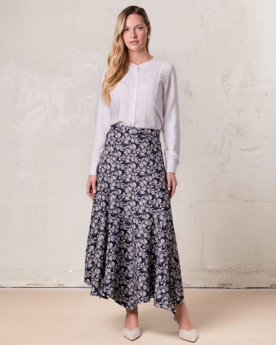 High V Neck Blouse-White