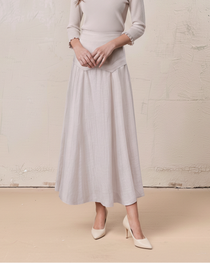 Pointed Yoke Dress Skirt-Ice Latte