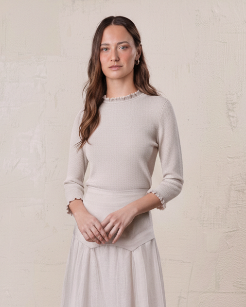 Ruffle Sweater-Ice Latte