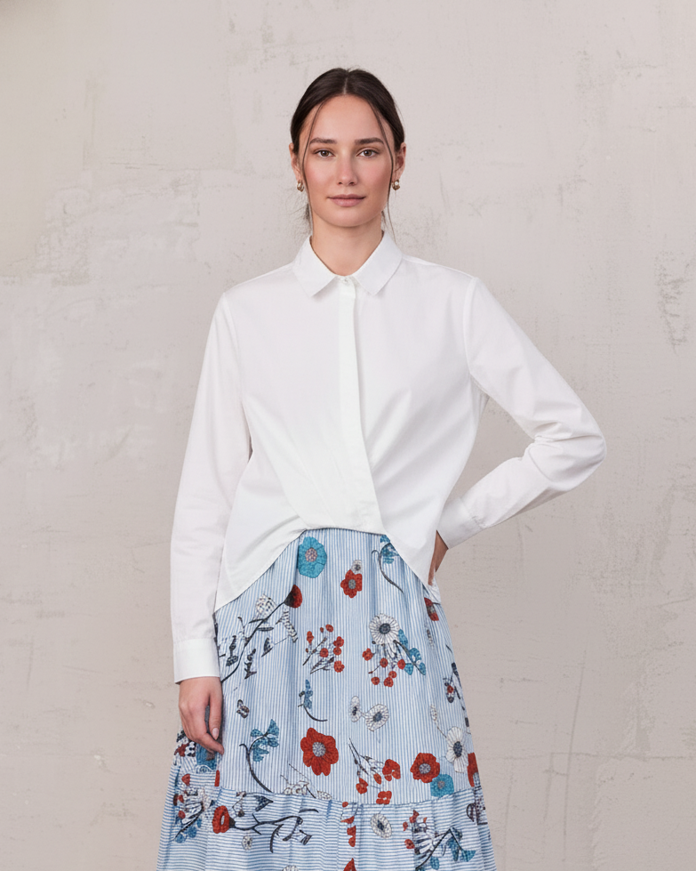 Cotton Front Crossover Blouse-White