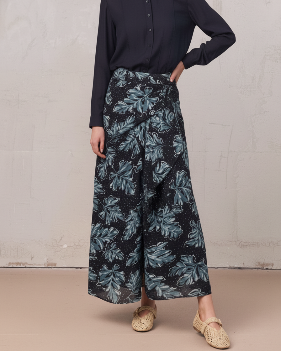 Gathered Overlay Skirt-Blue Floral