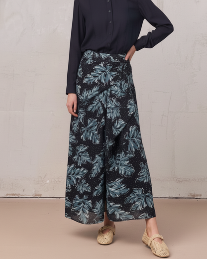 Gathered Overlay Skirt-Blue Floral