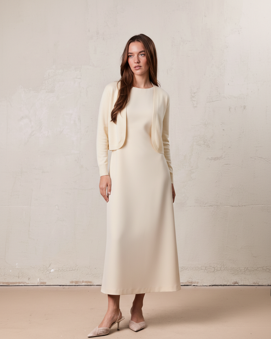 Faux Satin Crew Neck Slip Dress-Champagne