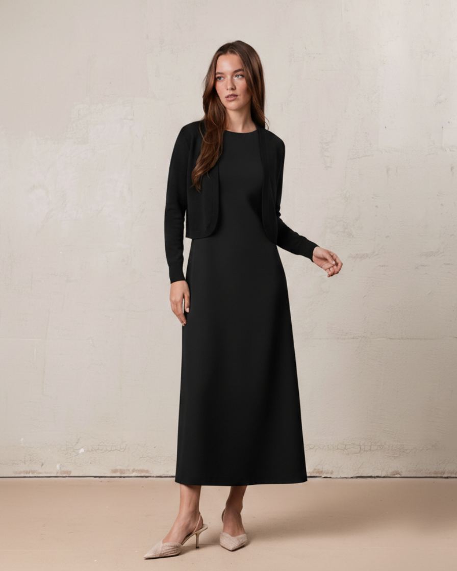 Crepe Slip Dress-Black