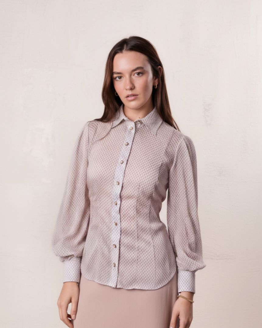 Princess Style Printed Blouse-Cream