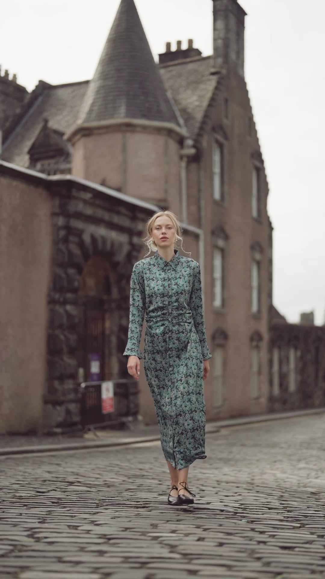 Front Shirred Shirtdress-Teal Floral