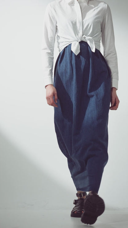 solid crew neck slip dress-dark blue denim 