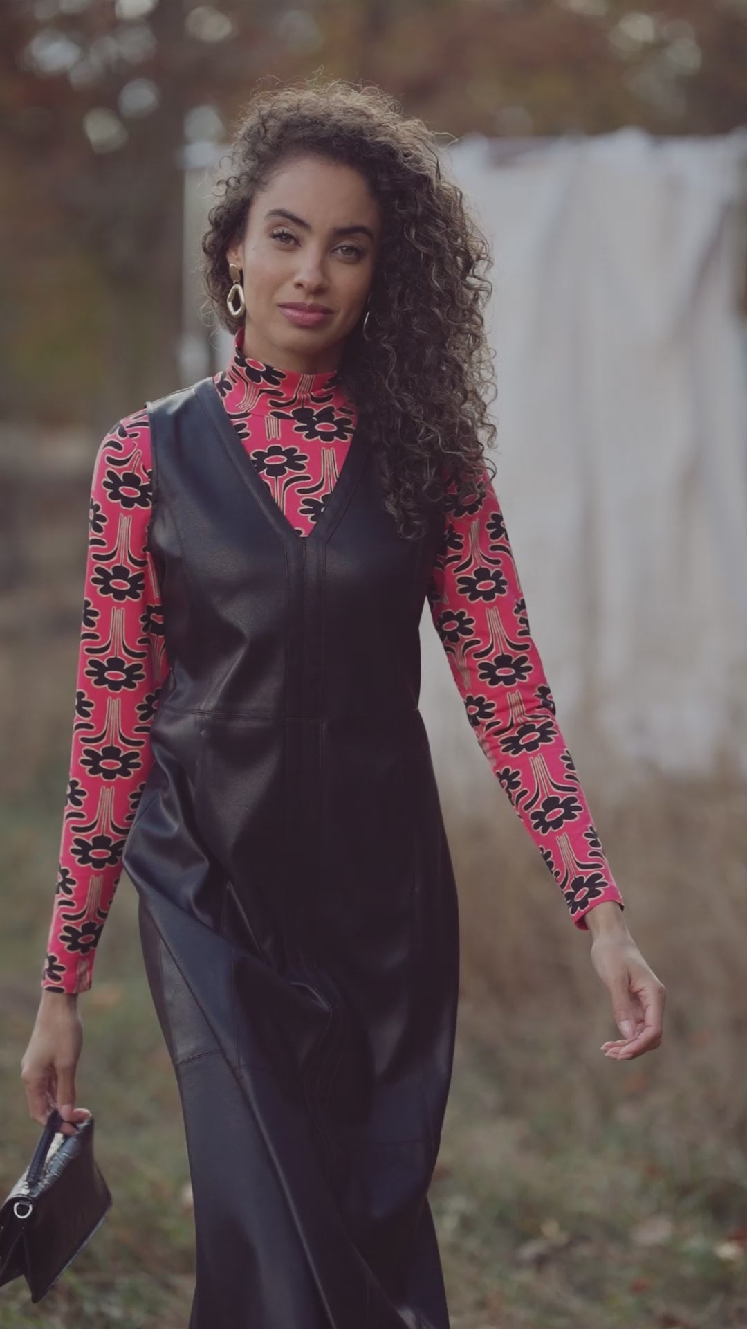 Design Turtleneck-Hot Pink Floral