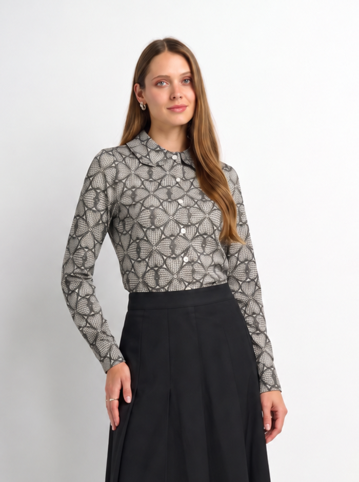 Ruffle Collar Blouse - Heart Design