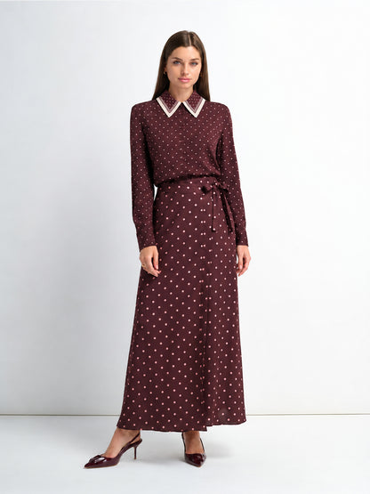 Mini Dot Double Belt Skirt - Burgundy