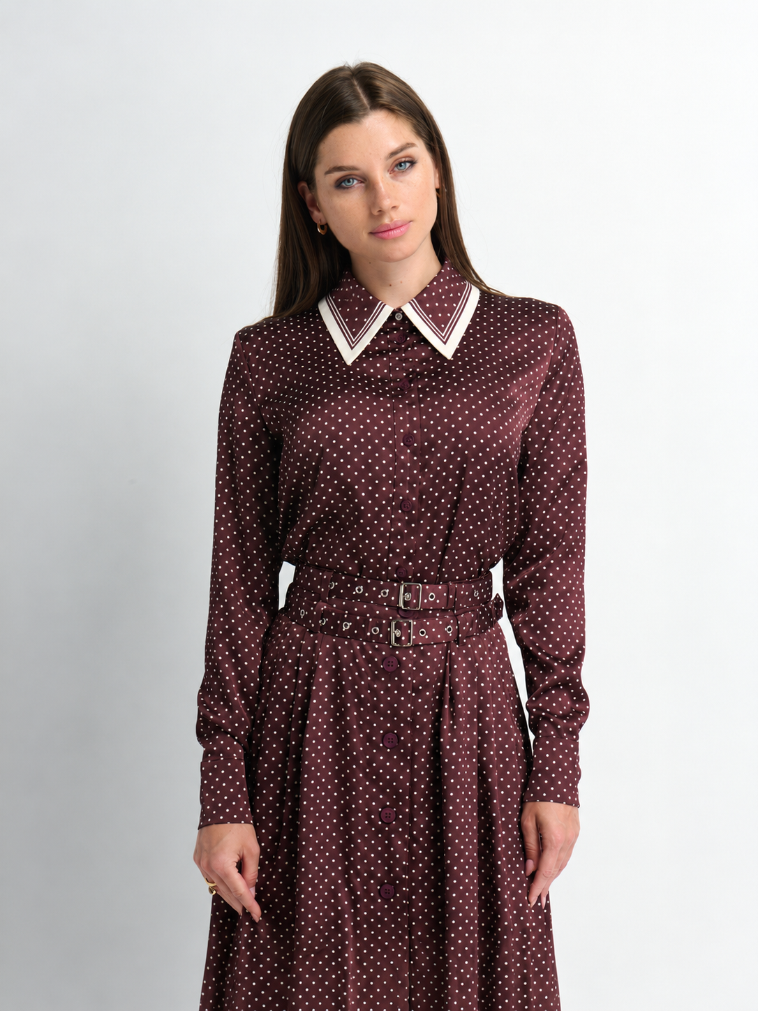 Mini Dot Blouse - Burgundy