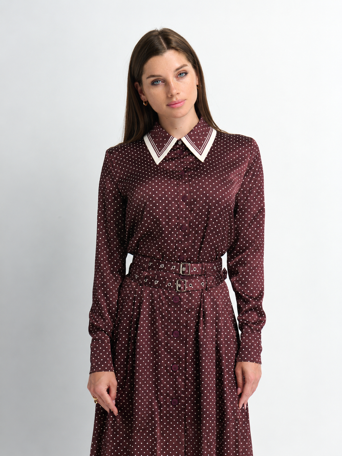 Mini Dot Blouse - Burgundy
