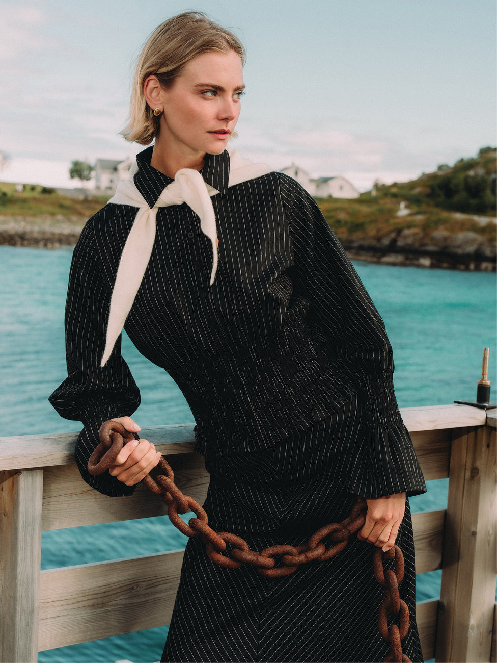 Pinstripe A-Line Skirt - Black Pinstripe