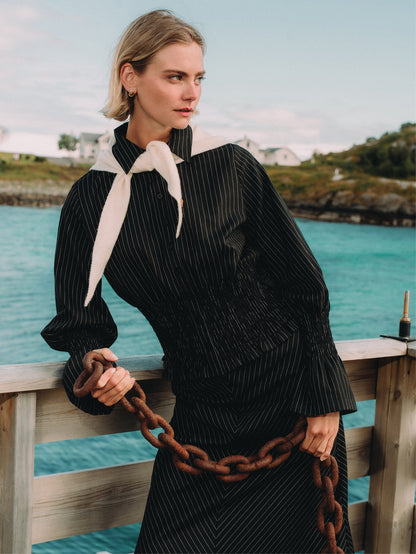 Pinstripe A-Line Skirt - Black Pinstripe