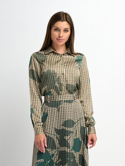 Button Down Collared Blouse - Olive Floral