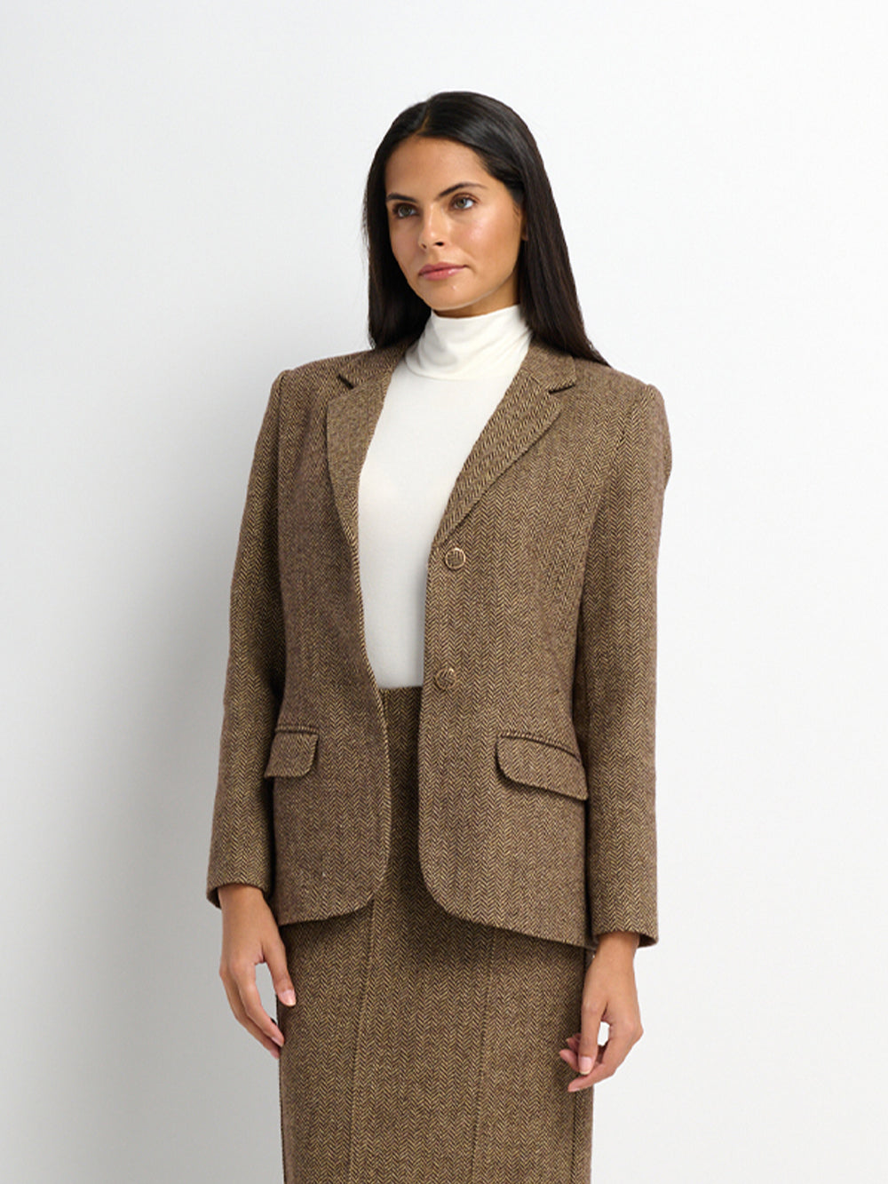 Herringbone Blazer - Brown/Tan
