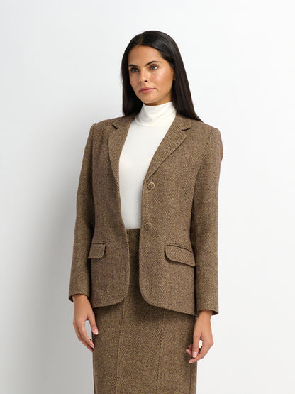 Herringbone Blazer - Brown/Tan