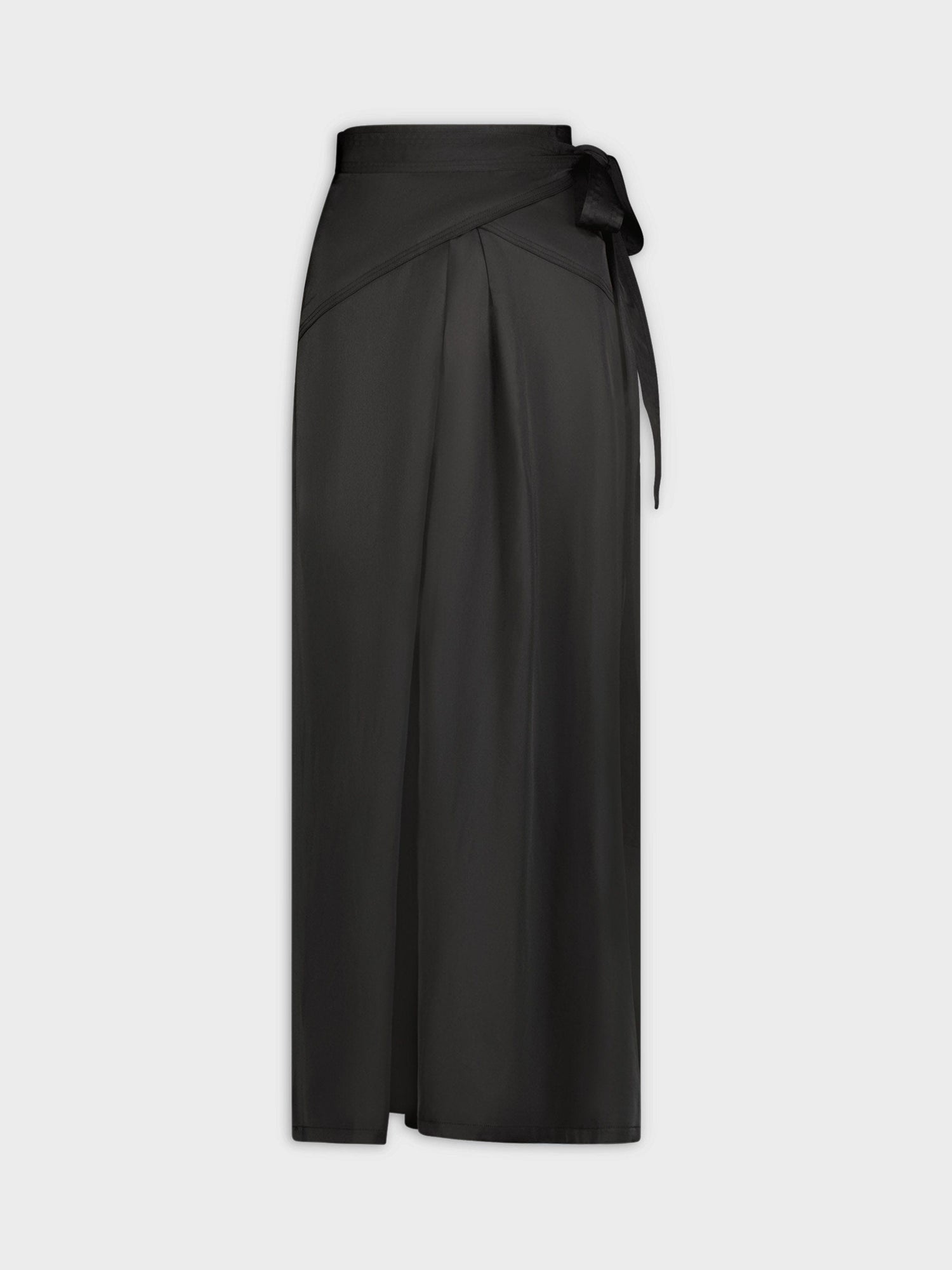 Satin Wrap Skirt-Black