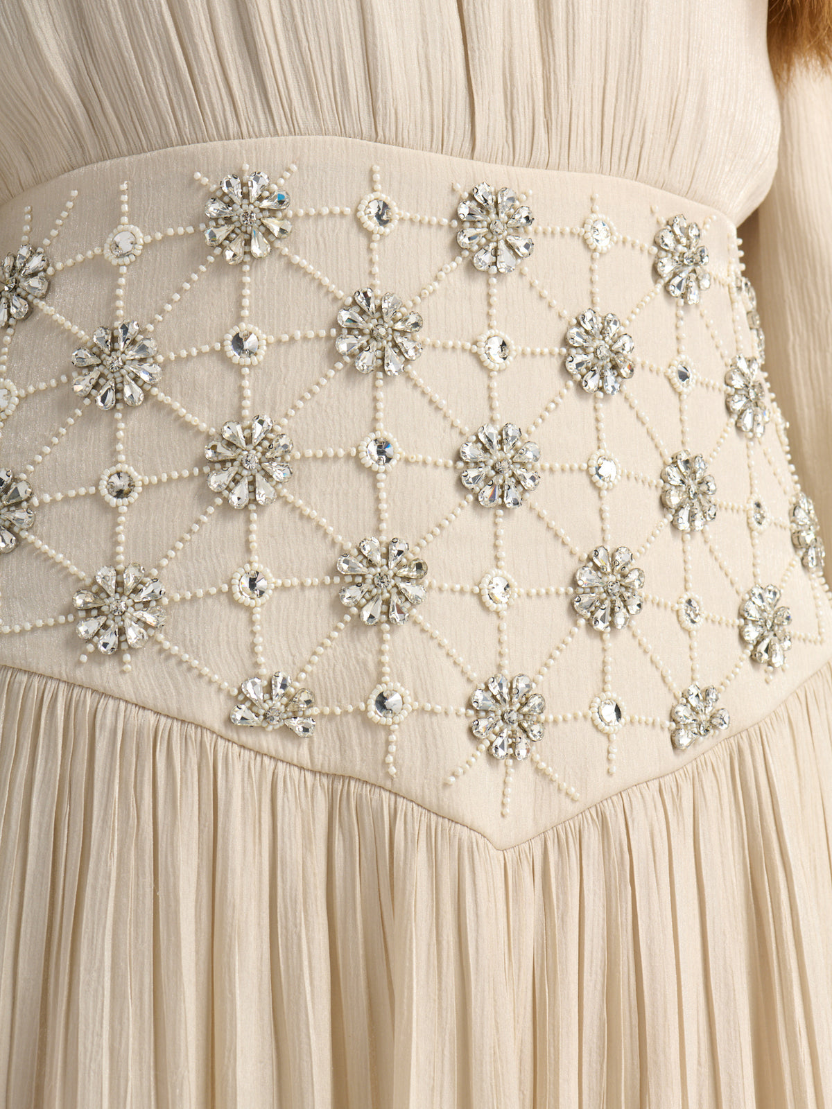 Embellished Yoke Dress - Cream
