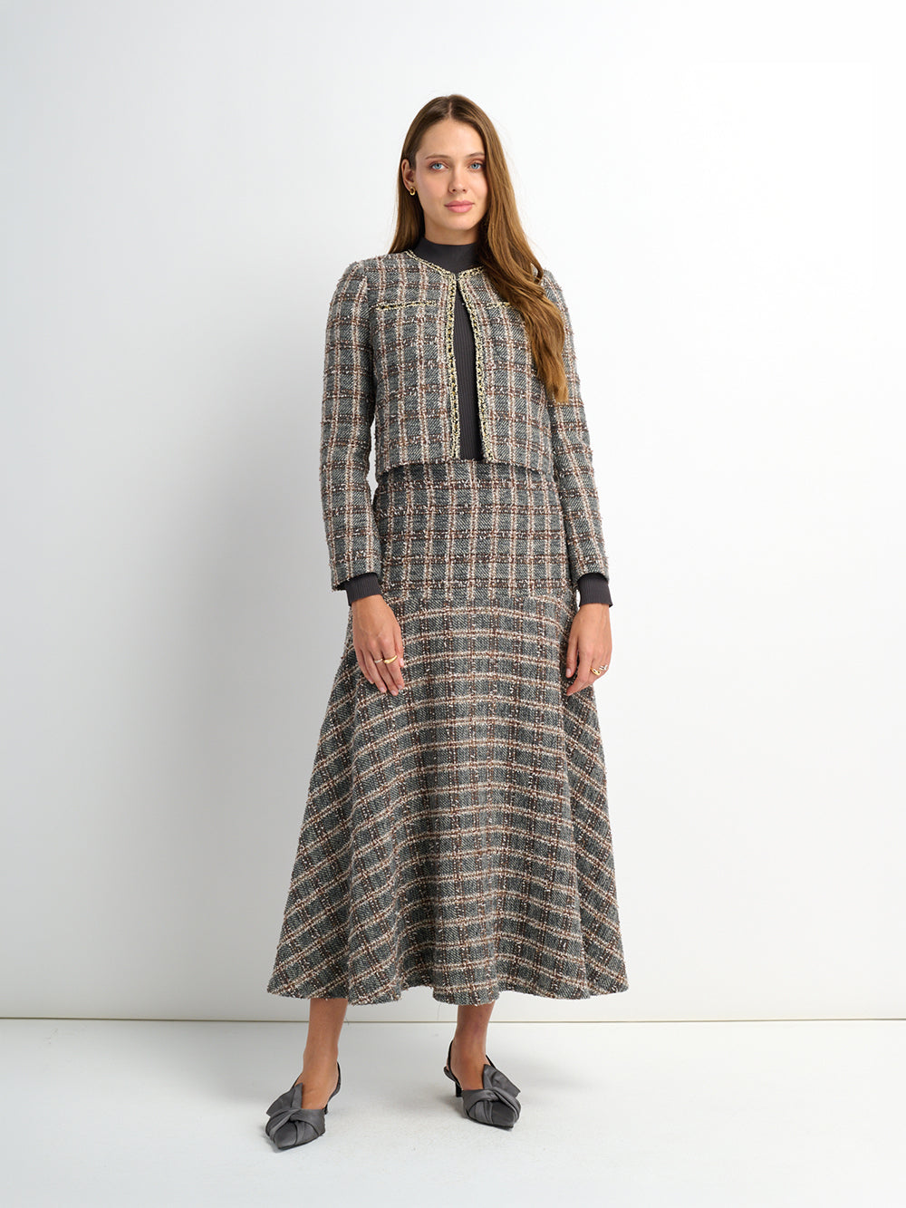 Boucle Yoke Circle Skirt - Grey
