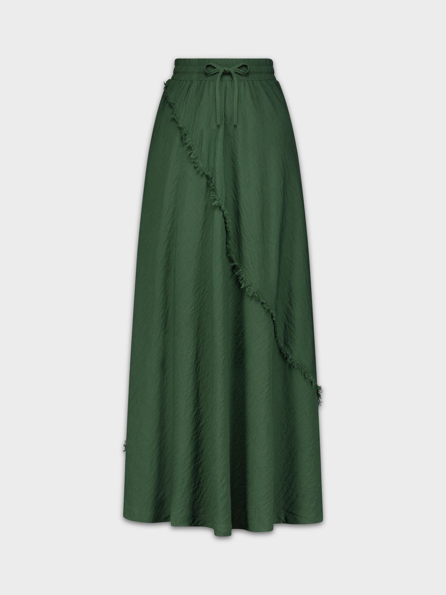 DRAWSTRING FRINGE SKIRT-GREEN