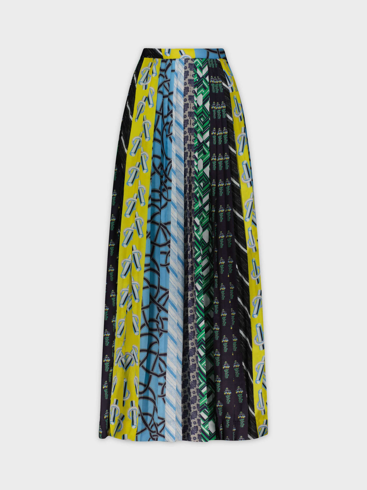 VIBRANT PRINTED PLEATED SKIRT-BLUE/YELLOW