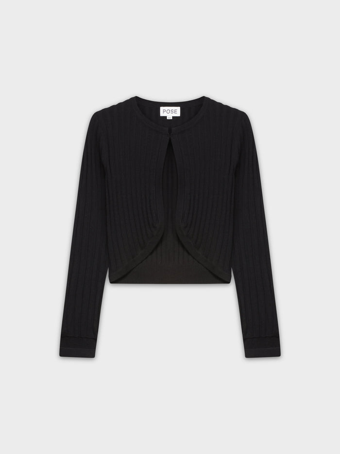 RIBBED SHRUG-BLACK