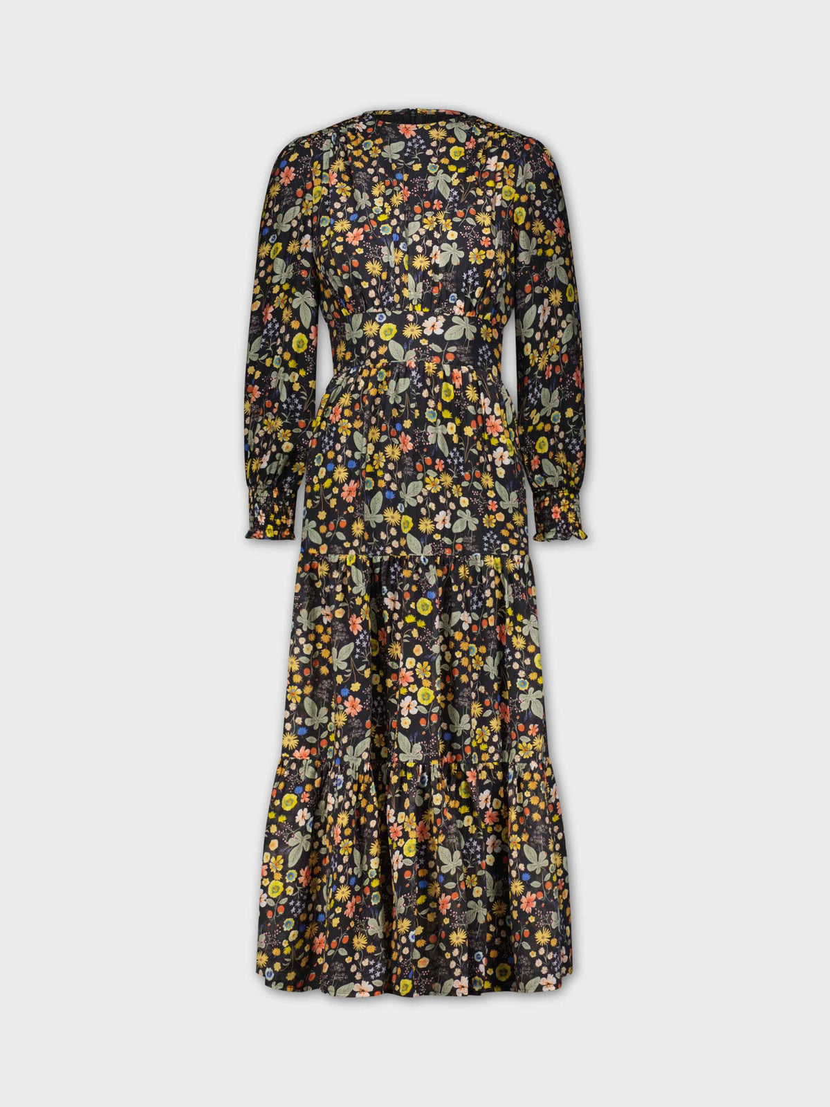 WAISTED PEASANT DRESS-COLORFUL FLORAL