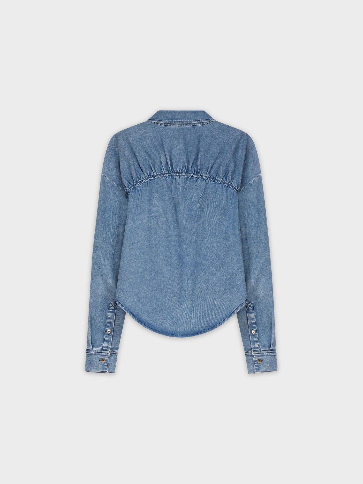 GATHERED BACK DENIM SHIRT-BLUE