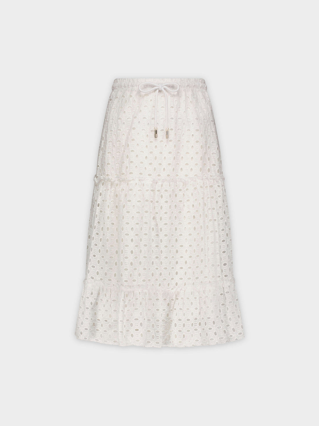 EYELET TIERED SKIRT-WHITE