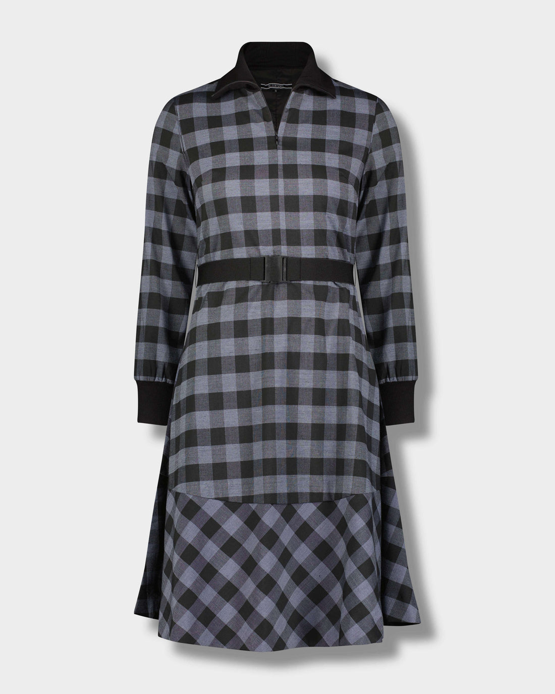 BELTED CHECK DRESS-GREY/BLACK